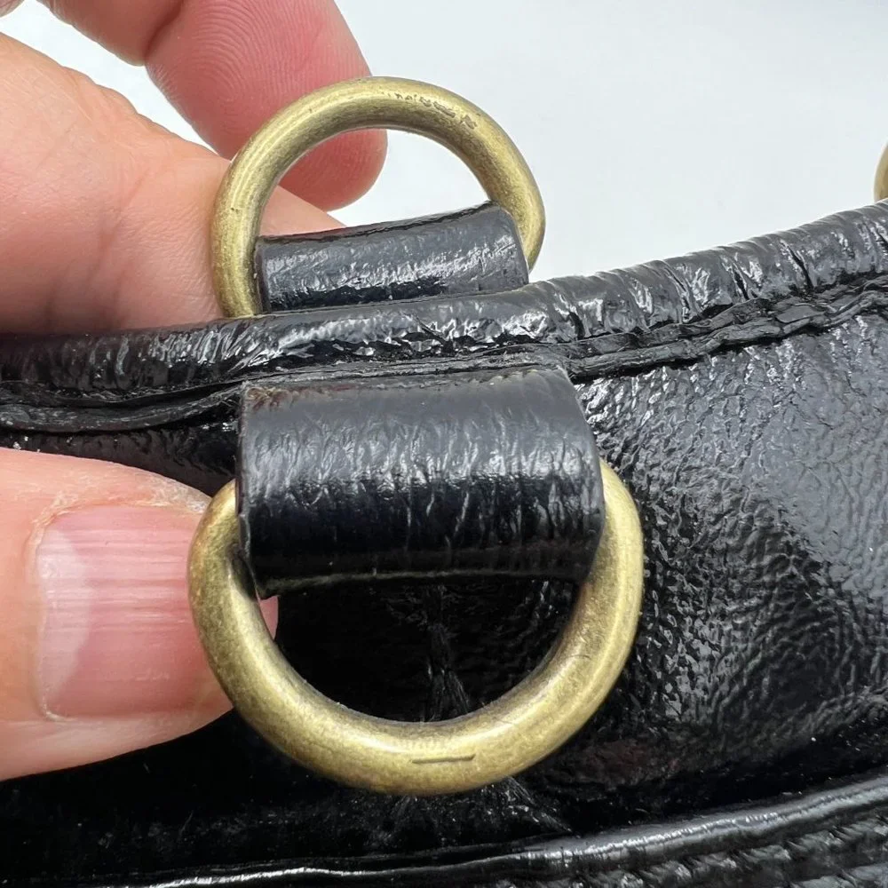Cynthia Rowley Hobo Black Patent Style Leather‎ Tote Shoulder Bag Metal Hardware